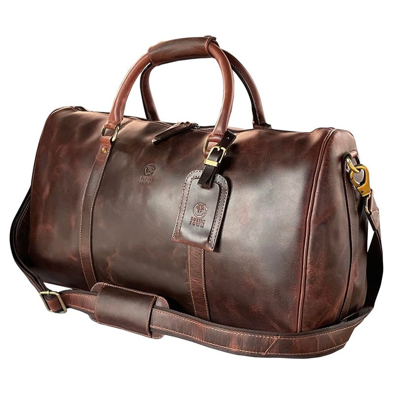 Rustic Town Leather Holdall Bags for Men - Travel Overnight Duffle - Weekend Carry On Suitcase - Underseat Flight Cabin Duffel Bag, Mulberry, L, Leather Overnight Bags for Men - Image 1